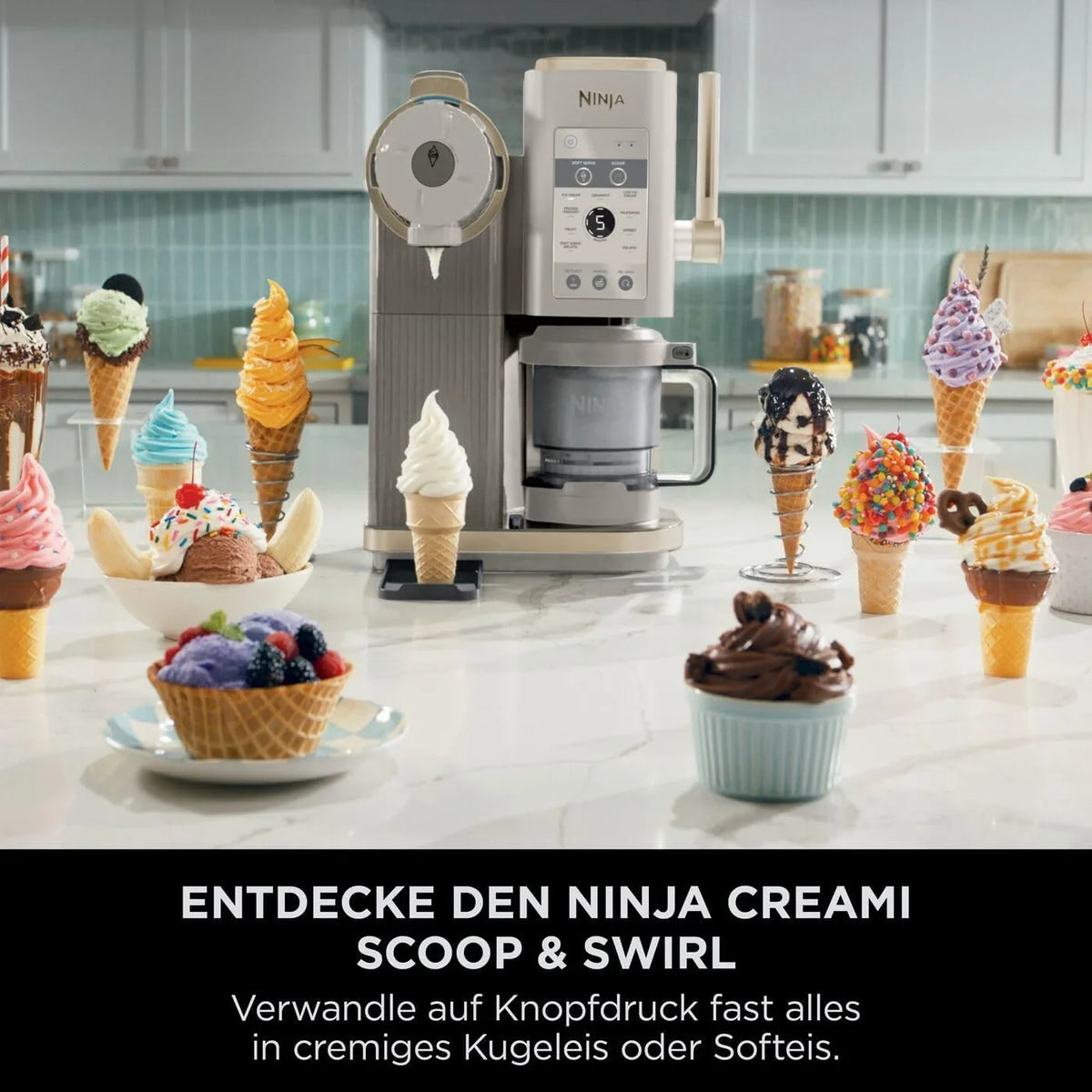 Ninja CREAMi Scoop & Swirl Eismaschine mit 2 Behältern. 13 Funktionen. für Eiscreme. Softeis. Gelato. Sorbet. Milchshakes und mehr. mit Mix-In-