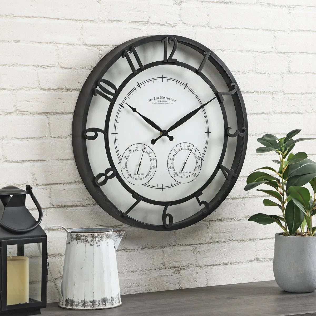 18 Bronze-Tone Outdoor Wall Clock. Weather-Resistant Plastic. Farmhouse Style