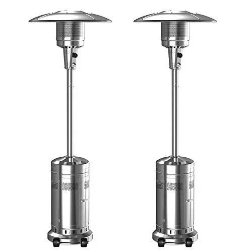 2 Set 48.000-BTU Umbrella Patio Propane Heater with Wheels.Stainless Steel Patio Heater.Stainless Steel Floorstanding Liquid Propane Heater Outdoor