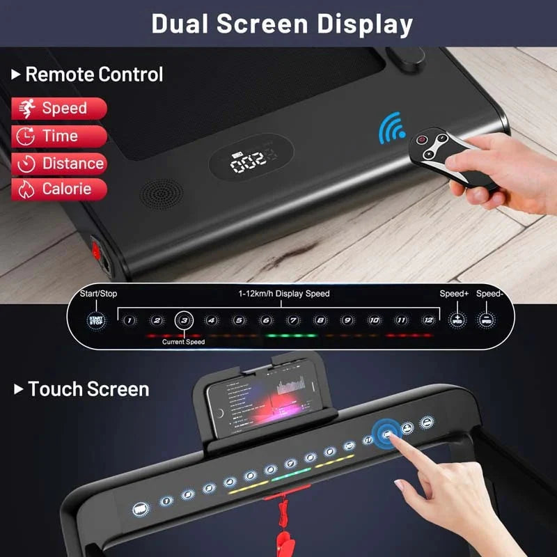 2-in-1 Folding Electric Treadmill. 2.25 HP. Under-Desk. with Dual Display and Smart App Control