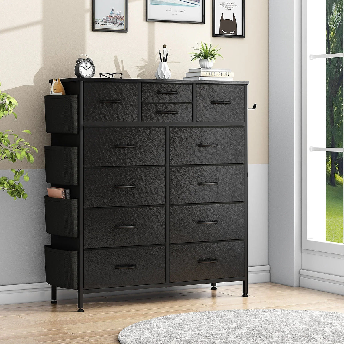 12 Drawer Fabric Dresser. Tall Bedroom Chest of Drawers with Storage
