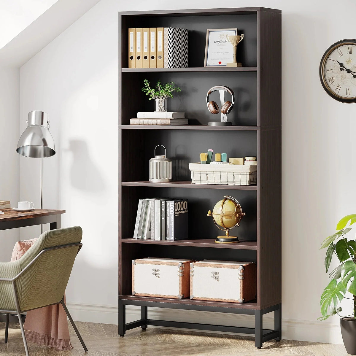 70.87 Inch Tall 5-Tier Bookcase. Large Bookshelf with 31.5 Inch Wide Storage