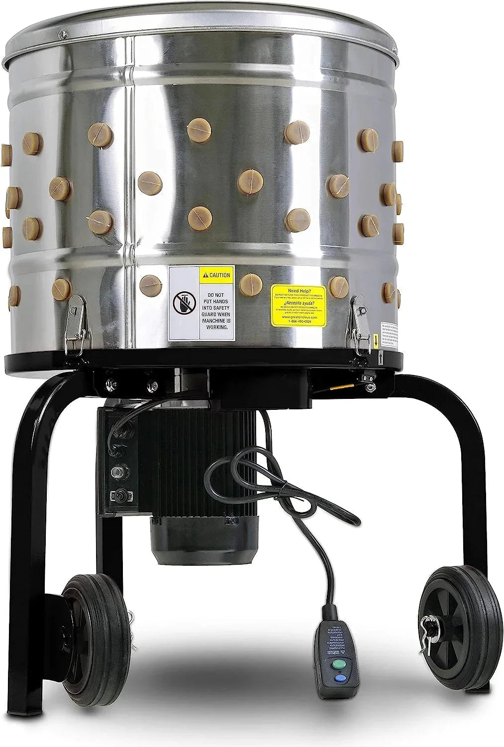 1 HP Electric Chicken Plucker. Stainless Steel. 120VAC. 280 RPM. 20-Inch Drum. 92 Soft Fingers