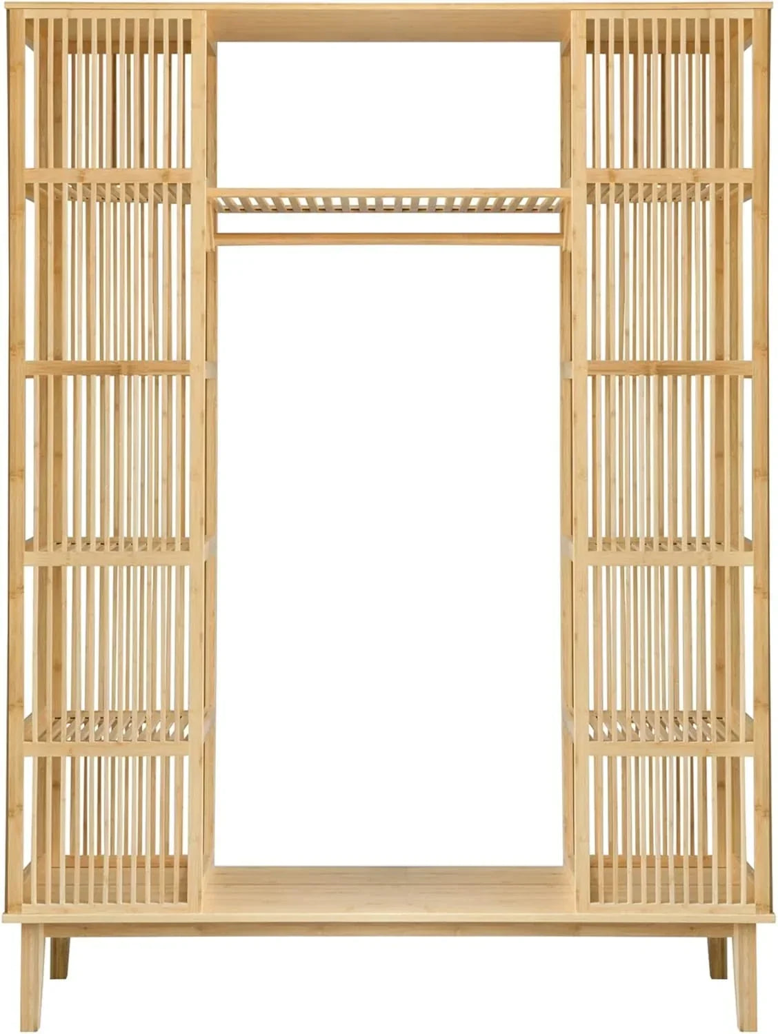 [en.casa] Armario para Ropa con 2 Puertas Deslizantes Clóset con 12 Estantes y 1 Barra de Colgar Perchero de Bambú 185 x 140 x 45 cm Natural