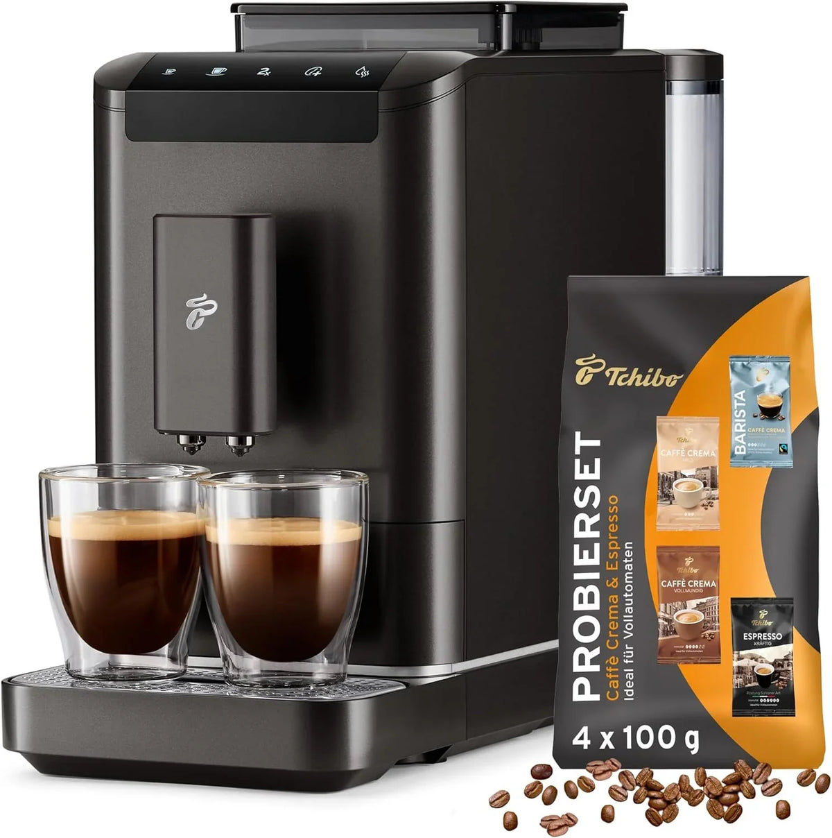 Tchibo Kaffeevollautomat Esperto2 Caffè mit 2-Tassen-Funktion für Caffè Crema und Espresso. Granite Black - INKLUSIVE Kaffeeprobierset GRATIS