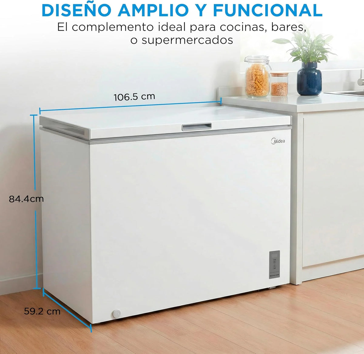 MIDEA Arcon Congelador Pequeño de 293L | Congelador Horizontal Convertible a Frigorífico con Motor Inverter. Control Electrónico de Temperatura.