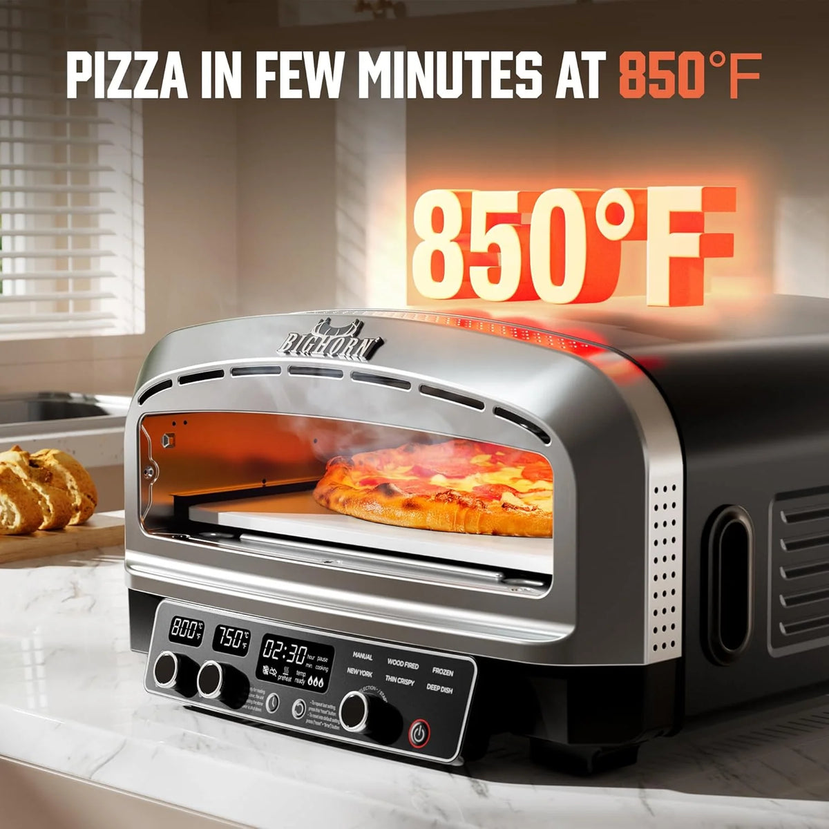 14-Inch Countertop Electric Pizza Oven. Stainless Steel