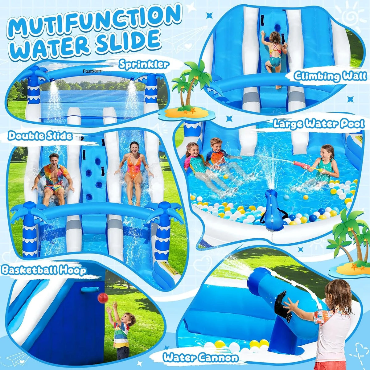 Hüpfburg XXL mit 2 Wasserrutsche für Gewerblichen Erwachsene & Kinder. Aufblasbare Bouncy Castle für Indoor Outdoor mit Gebläse Größe Pool Rutsche