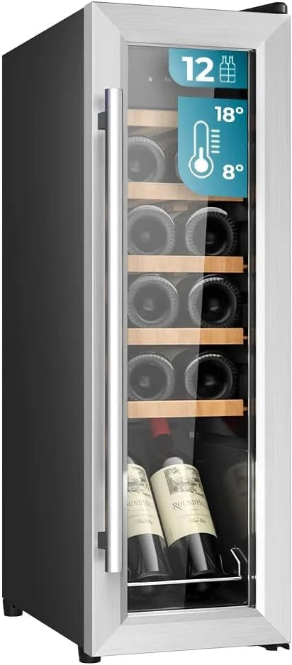 Cecotec Vinoteca Libre Instalación Bolero GrandSommelier 1250 CoolWood. Nevera para vinos con capacidad para 12 botellas. temperatura ajustable de 8-