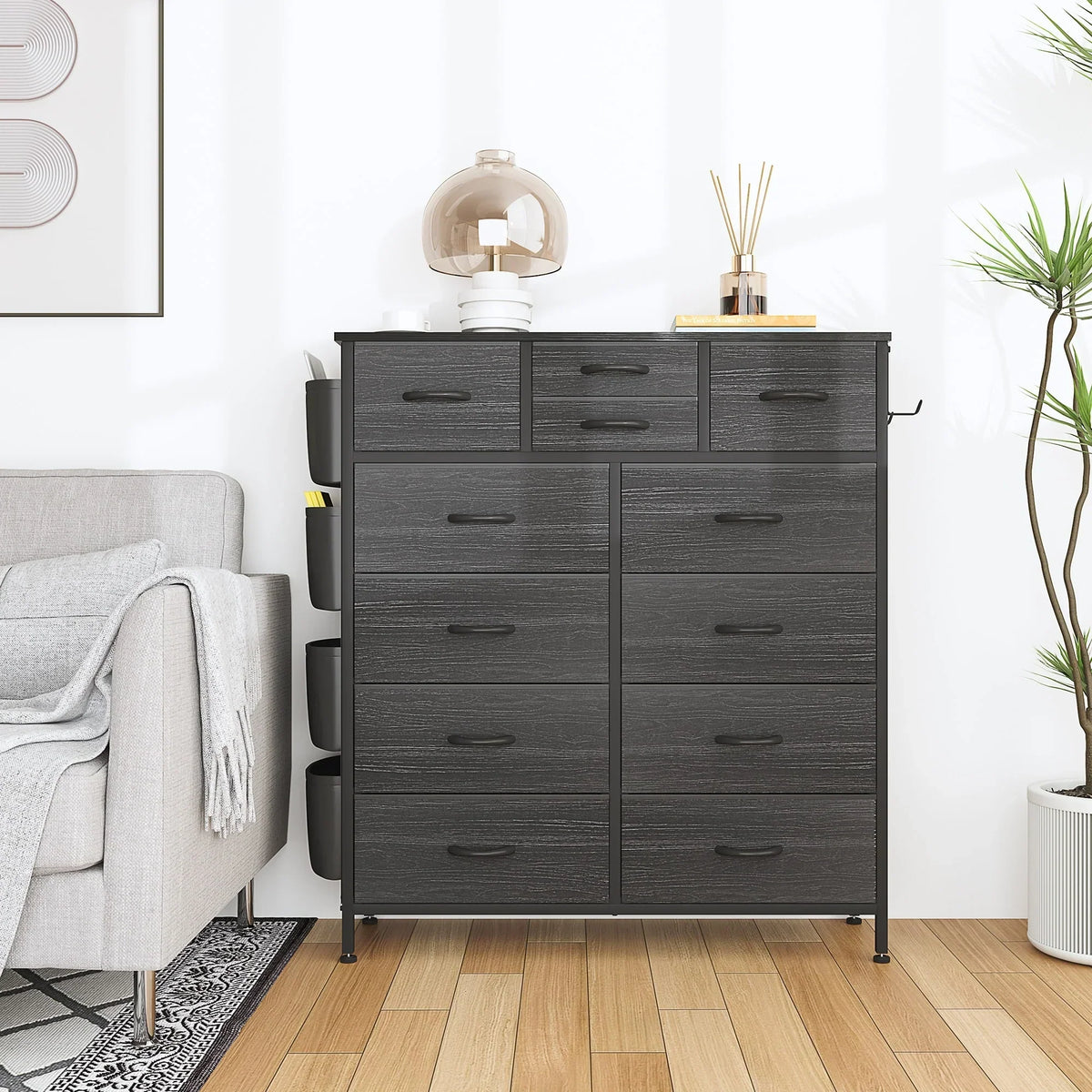 12 Drawer Fabric Dresser. Tall Bedroom Chest of Drawers with Storage