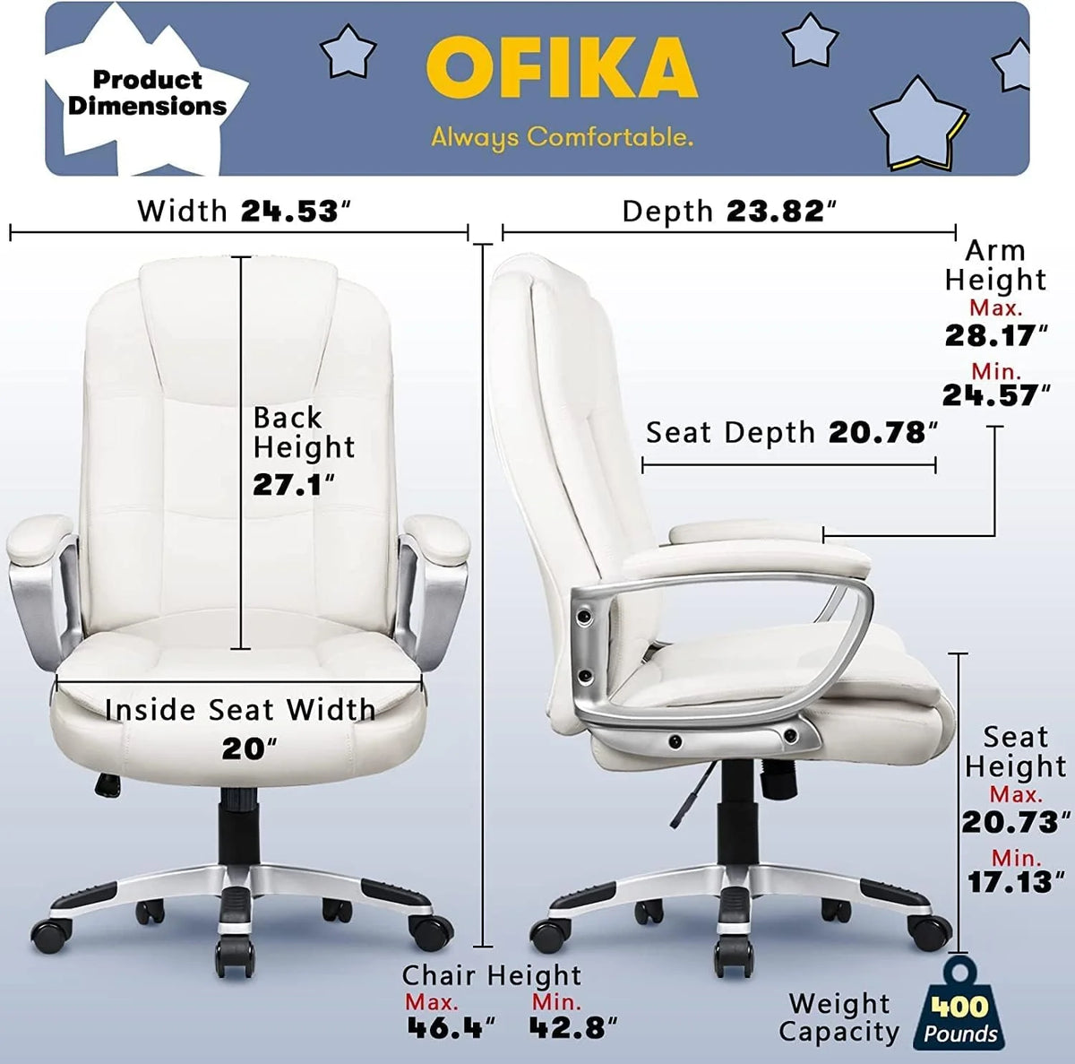 400 LBS Big and Tall Office Chair. Heavy Duty Ergonomic Computer Desk Chair for Home Office and Workspace