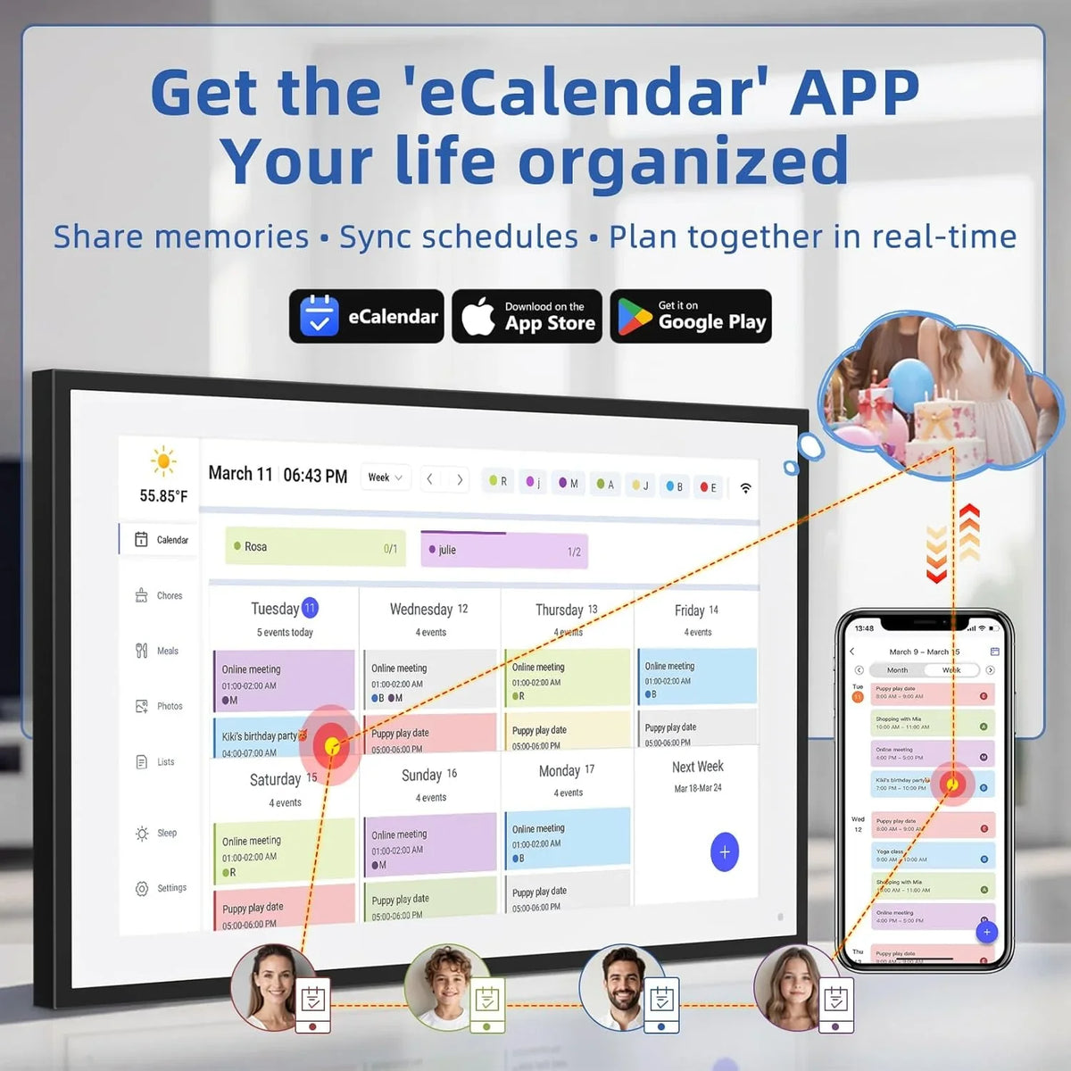 21.5 Inch Digital Calendar. Electronic Chore Chart. Smart Weekly and Monthly Planner 1920 * 1080P IPS Touchscreen Wall and Desk Calendar for Family Schedules. White
