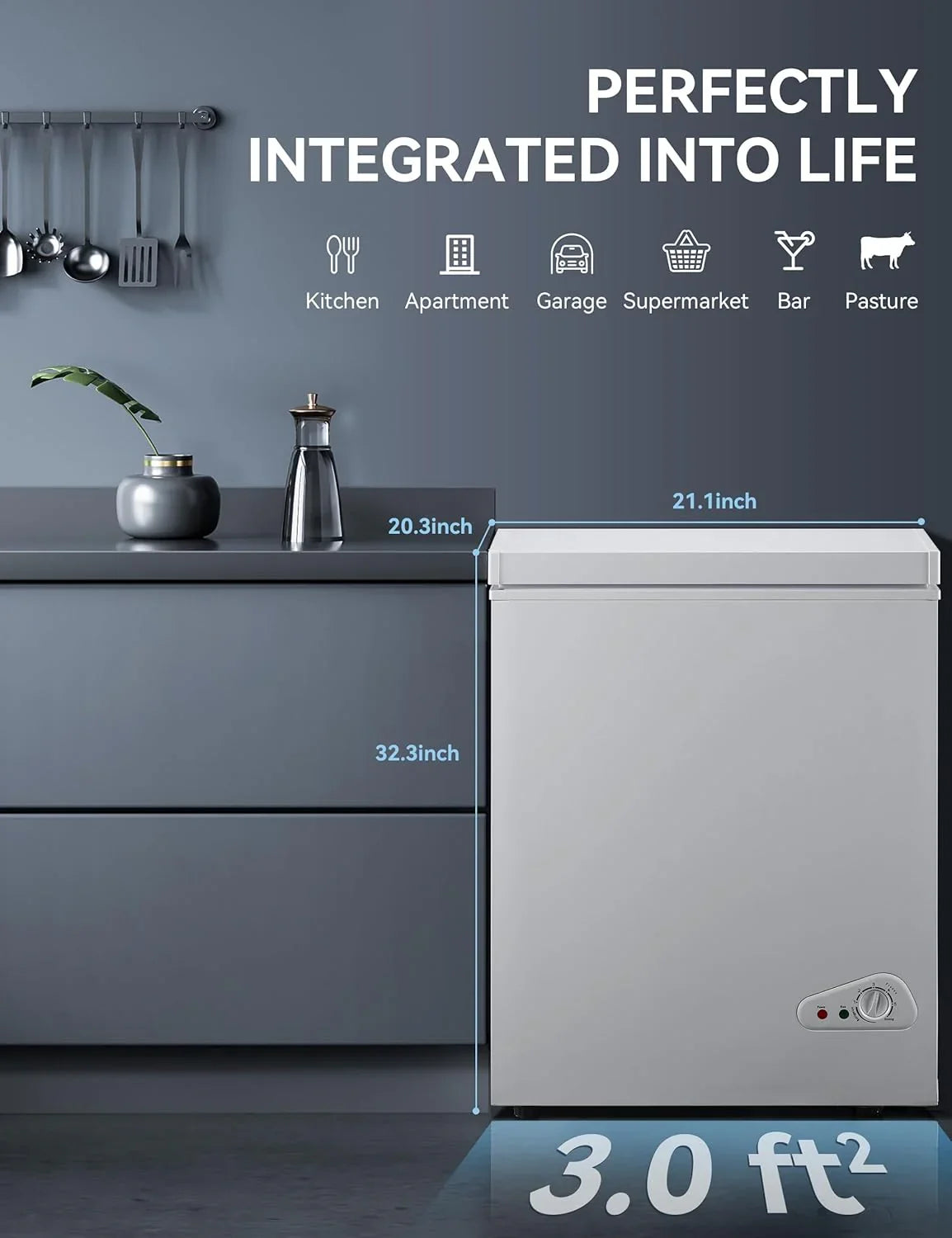 7.0 Cu Ft Chest Freezer - Energy Efficient & Quiet Mini Freezer with Adjustable Thermostat - Compact Deep Freezer for Home. Apartment. and Garage - Removable Basket & Defrost Drain
