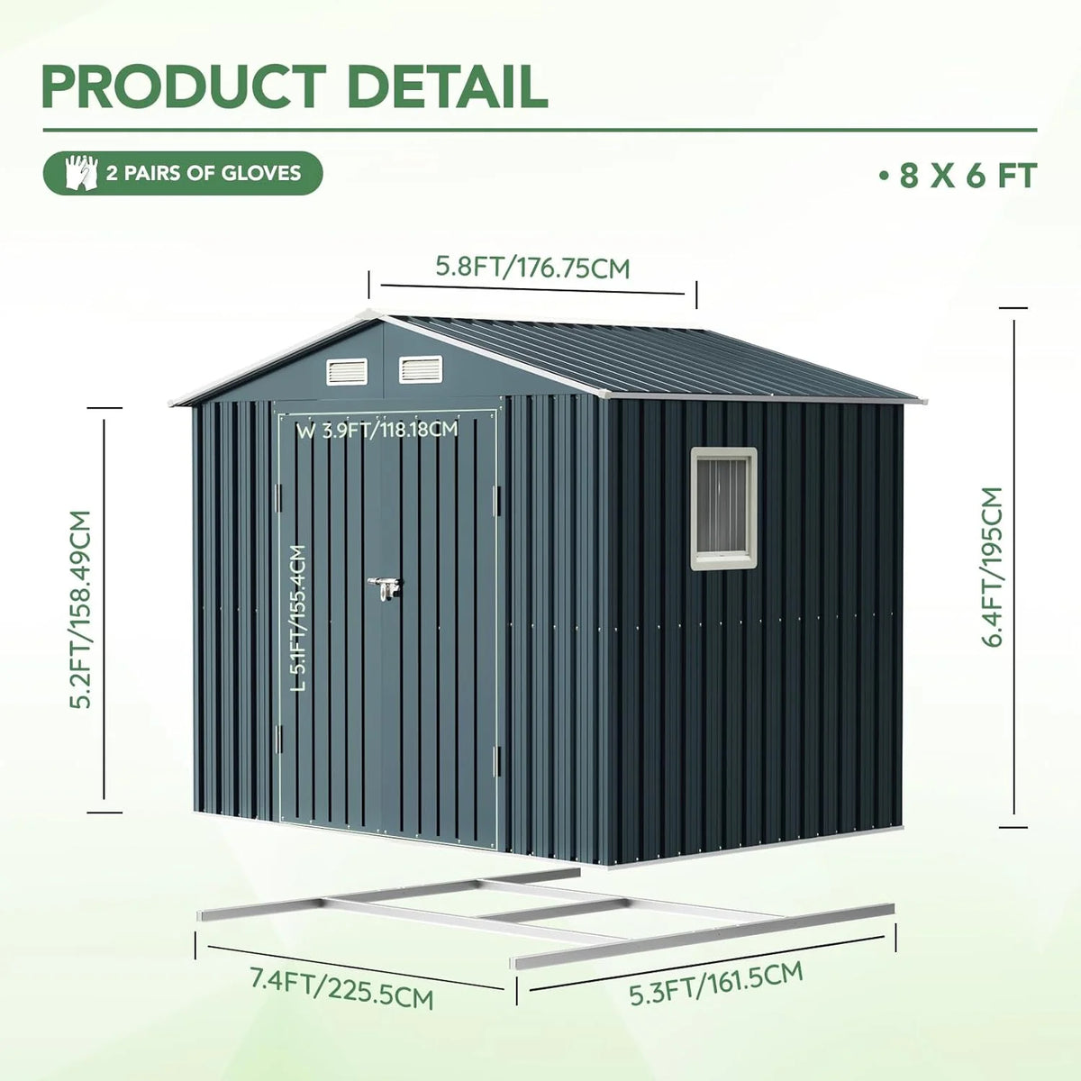 8x6FT Outdoor Steel Storage Shed with Clear Window. Lockable Doors. Weather-Resistant Metal Tool Shed for Garden. Backyard. Patio. and Utility Storage
