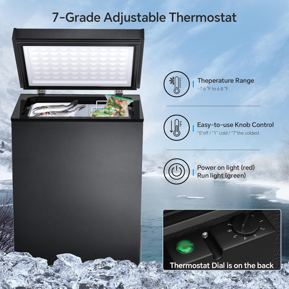 3.5 Cubic Feet Chest Freezer with 2 Removable Baskets Free Standing Top Open Door Compact Freezer with Adjustable Temperature for Home/Kitchen/Office/Bar (3.5 Cubic Feet. White)