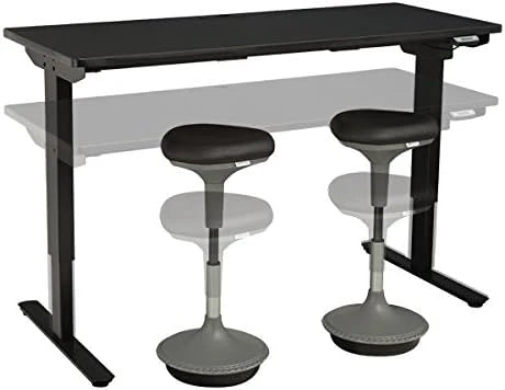 Adjustable-height office desk and active learning stools for classrooms. foam-filled backless rocking stools with rocking function. in gray color