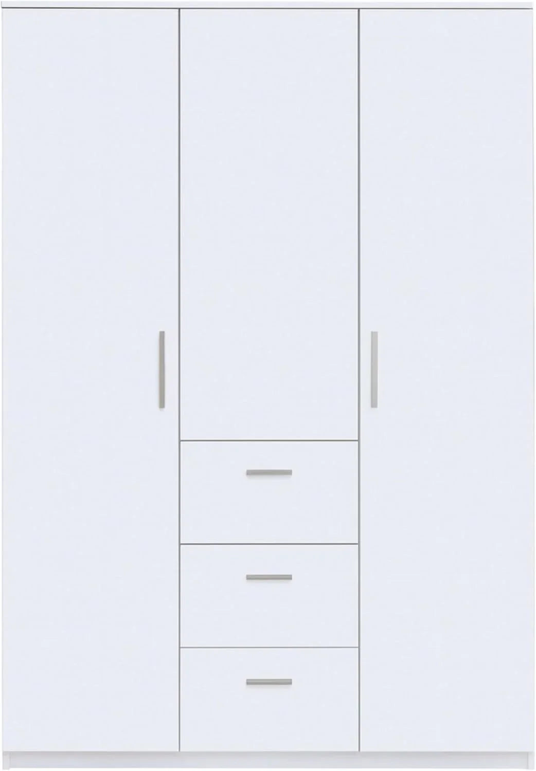 Habitdesign Armario Ropero 3 Puertas y 3 cajones. 203x117x52 (AltoxAnchoxFondo - en Cm). con Barra Colgadora y Estantes. Color Blanco Brillo