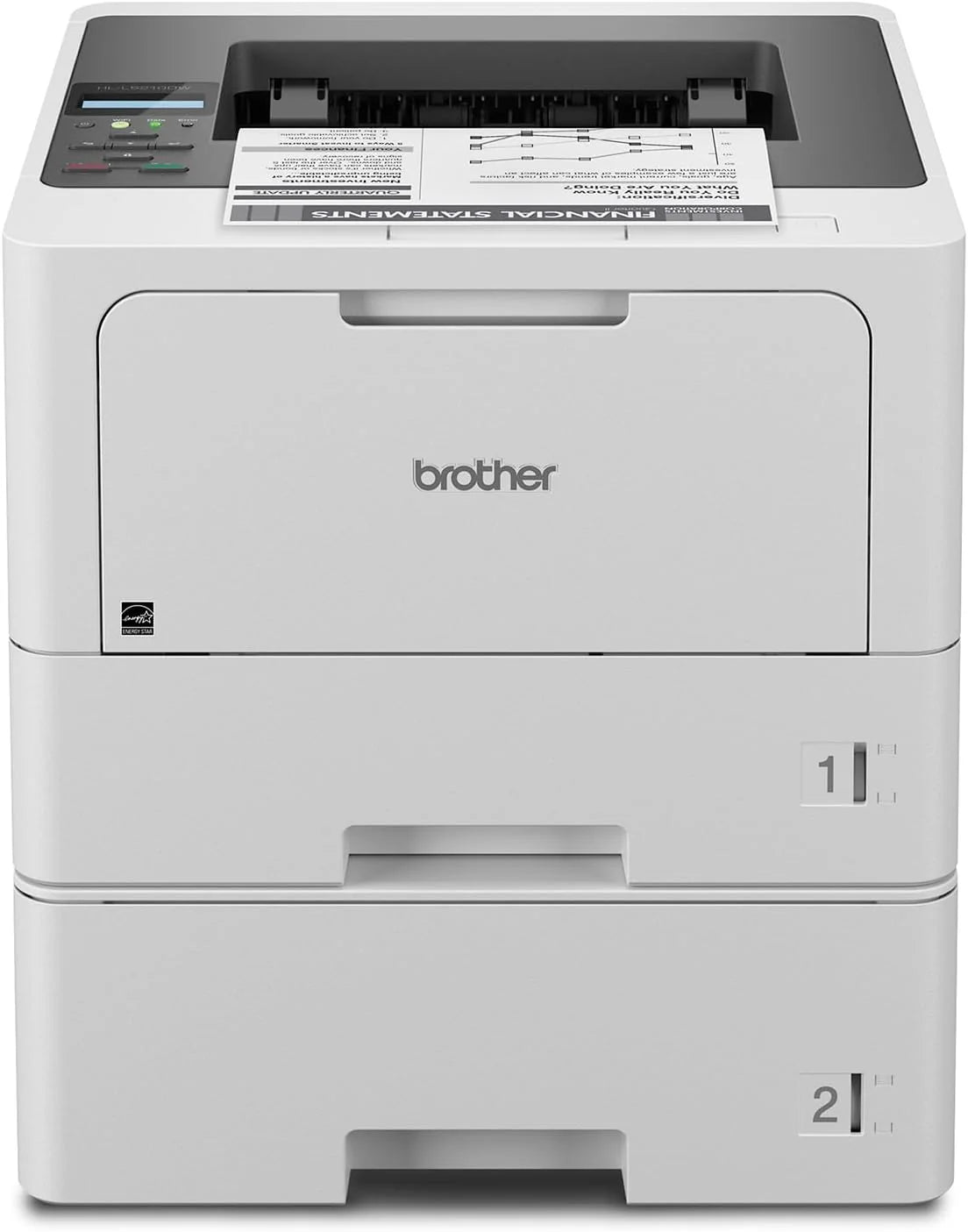 Business single-color laser printer. equipped with dual paper trays. wireless network and gigabit Ethernet connection. double-sided printing. large-capacity paper storage and mobile printing function. white model