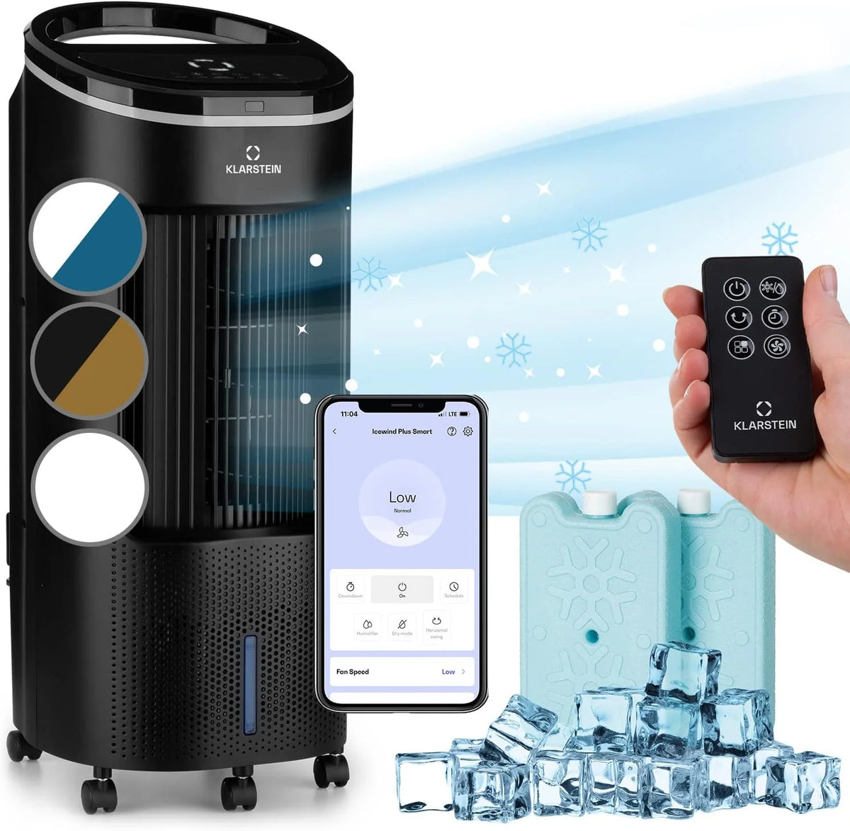 Klarstein Luftkühler mit Wasserkühlung. Leiser 4-in-1 Verdunstungskühler. Luftbefeuchter. Ventilator & Nachtmodus. Mobile Klimageräte Luftkühler 7L.