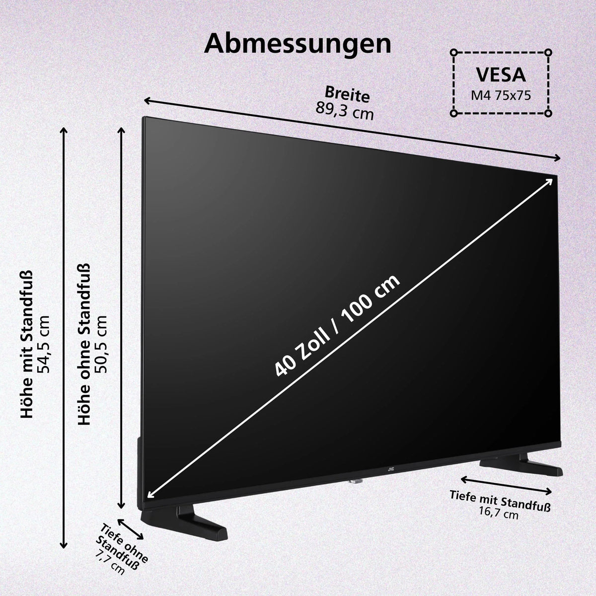 JVC Fernseher 40 Zoll Smart TV VIDAA Full HD HDR Fernseher mit 100 cm Bildschirmdiagonale und integriertem Triple-Tuner. LED TV LT-40VDF2555 (2026)