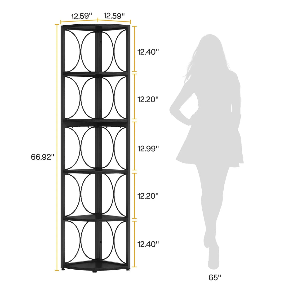 67 Inch Tall Corner Shelf. Freestanding Corner Bookshelf and Storage Shelving Unit