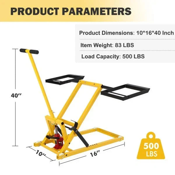 Lawn Mower Lift with Hydraulic Jack. 26 Inches Lawn Mower Lift. Welded Solid Steel Construction. Weight Capacity 500 LBS. for Riding Lawn Mowers