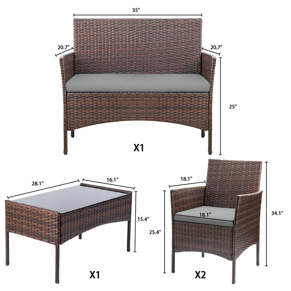 4-Piece Outdoor Patio Furniture Set. Rattan Wicker Chairs and Outdoor Seating Set
