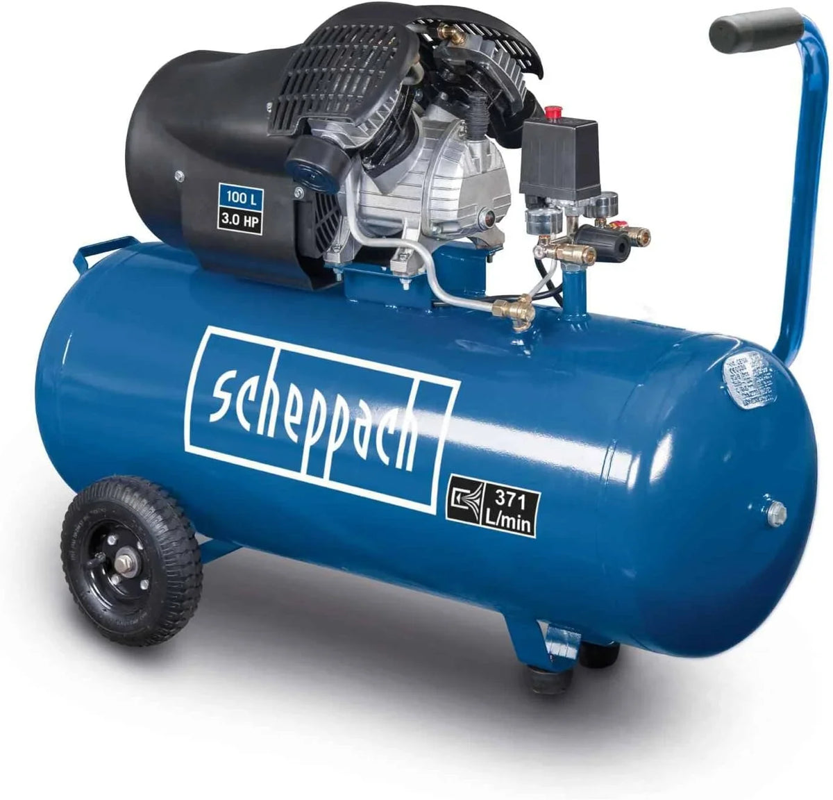 Scheppach Druckluft Kompressor HC120DC ölgeschmiert und langlebig 2200W Leistung 100L Kessel max. 10bar Druck 371L Ansaugleistung mit Fahrvorrichtung.