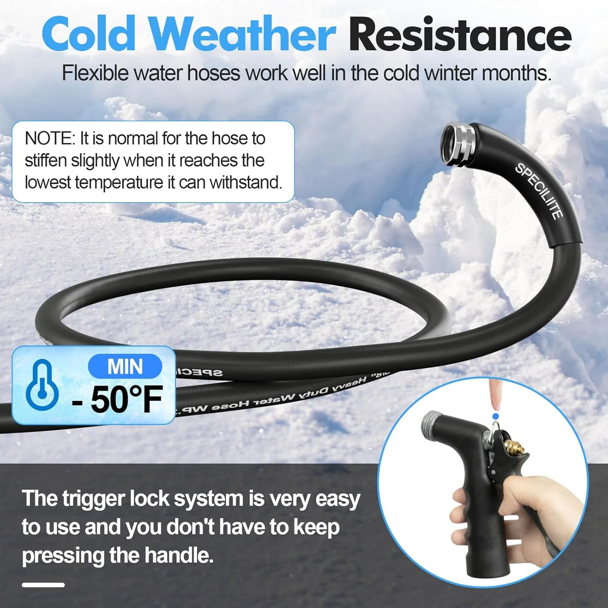 3/4 Hot/Cold Garden Hose 200 ft with Industrial High Pressure Nozzle. Flexible & Lightweight. 600psi Burst Rubber Water hose -50℉-158℉ With 3/4 Brass Fittings for Yard. Black