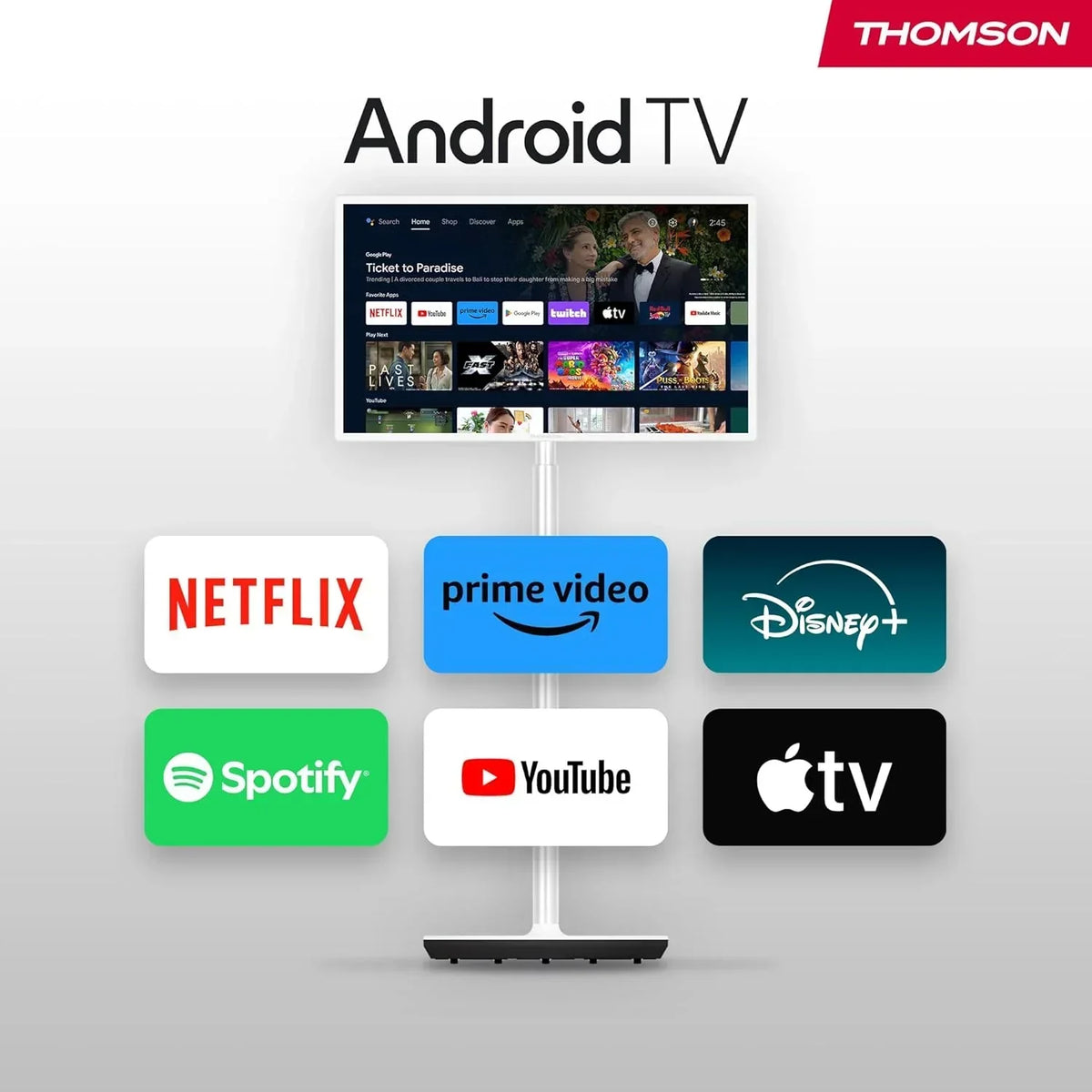 THOMSON 32 Pulgadas (81 cm) Go TV. Televisor Android Portátil – HD Ready (1366x768). Control por Voz. Bluetooth 5.1. Wi-Fi. Función de Punto de Acceso