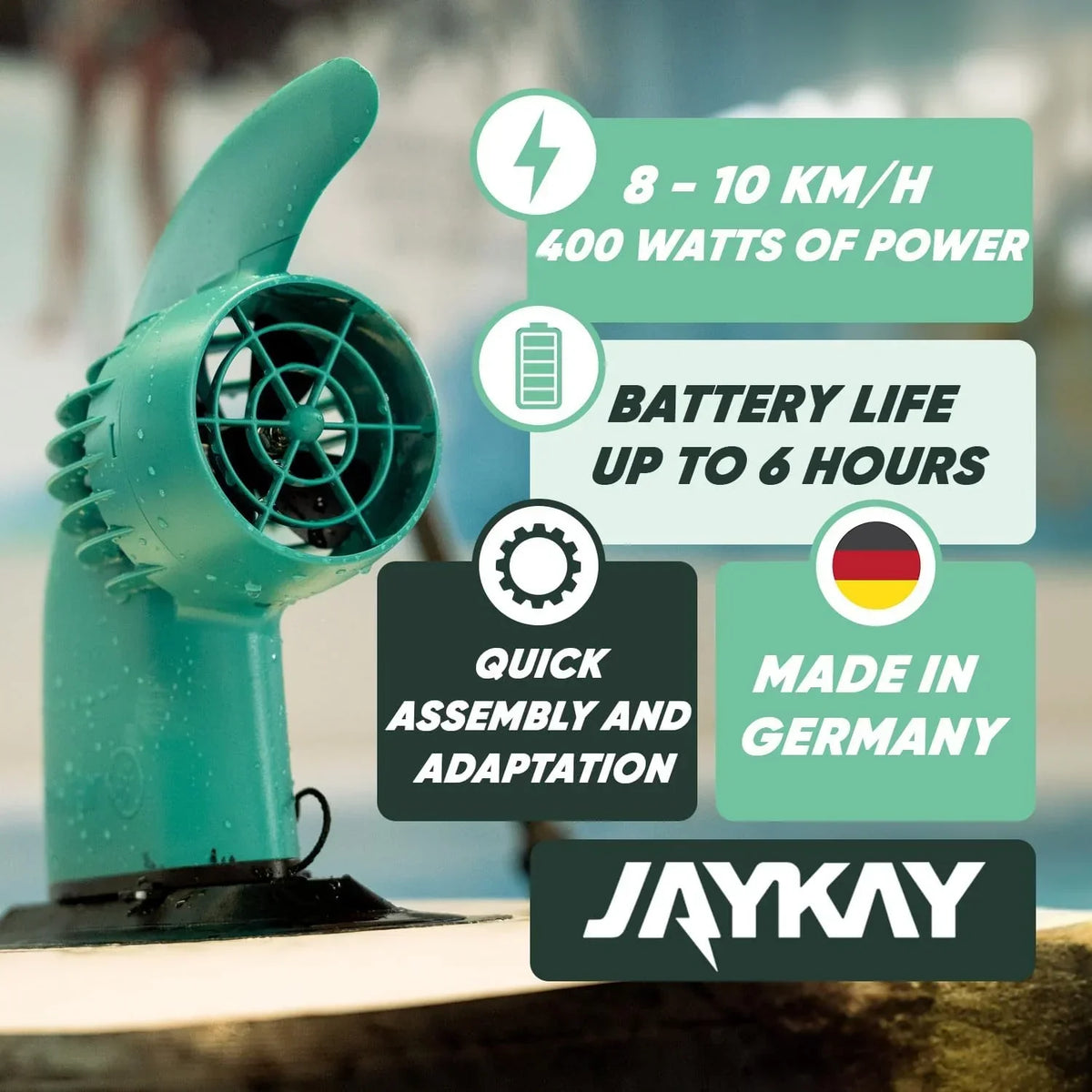 JayKay Sup E-Fin | Aleta eléctrica para Tabla de Sup. Kayak y Windsurf | hasta 6 Horas de