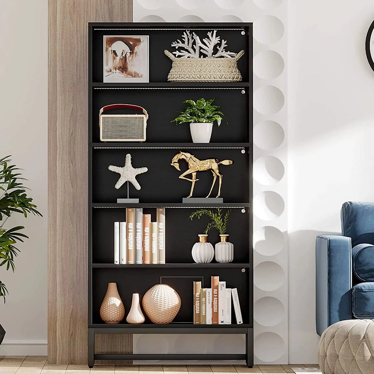 70.87 Inch Tall 5-Tier Bookcase. Large Bookshelf with 31.5 Inch Wide Storage