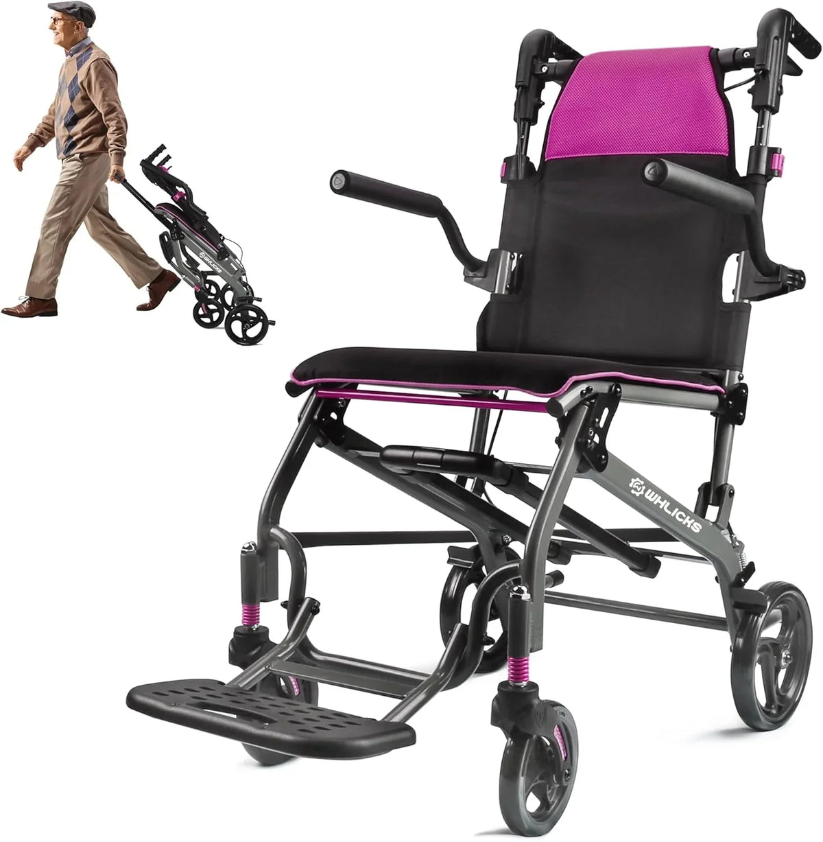 Wheelchairs for Adults Transport Chair Lightweight Foldable with Telescopic Handle. 19.4lbs Portable Folding Travel Wheel Chairs for Seniors