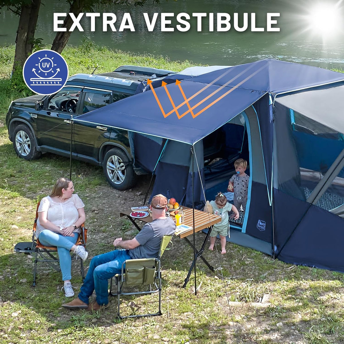 5-9 Person SUV Tent with Screen Porch and Awning for Family Camping. Weather Resistant and Portable Van or Car Tent. Includes Rainfly and Storage Bag. 13' W X 10' L X 7.1' H
