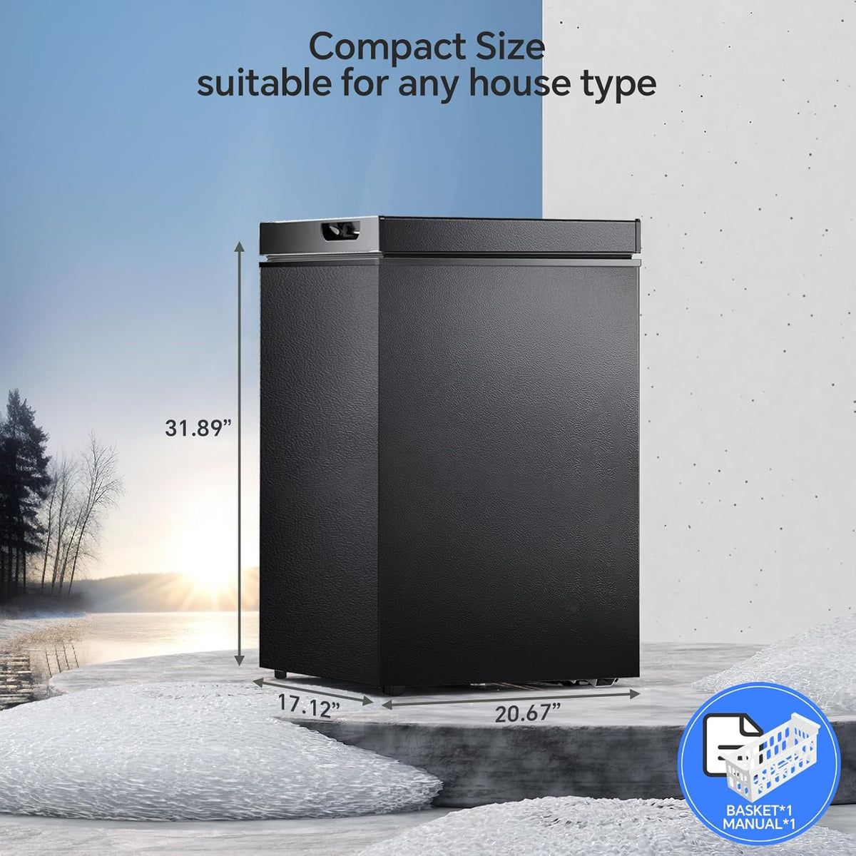 3.5 Cubic Feet Chest Freezer with 2 Removable Baskets Free Standing Top Open Door Compact Freezer with Adjustable Temperature for Home/Kitchen/Office/Bar (3.5 Cubic Feet. White)