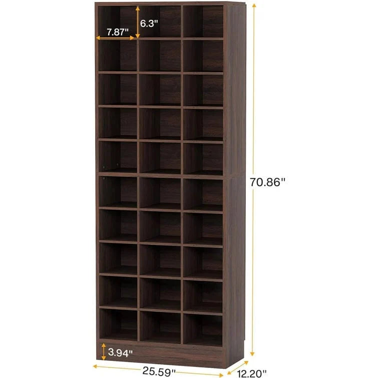 10-Tier Tall Shoe Cabinet. 30-Pair White Wood Shoe Storage Rack for Entryway and Closet