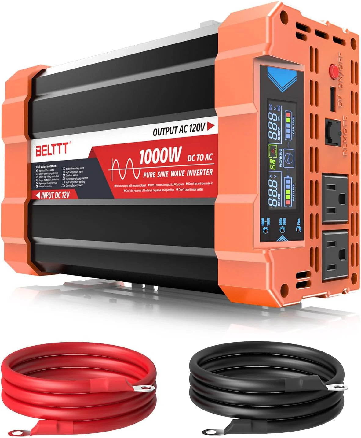 2000W Pure Sine Wave Inverter. Car Power Inverter 12V to 120V AC Converter for RV. Truck. Solar. Outdoor with Dual AC and 20A Socket. 5V 2.1A USB. Surge 4000W. Hardwire Port. Remote Controller