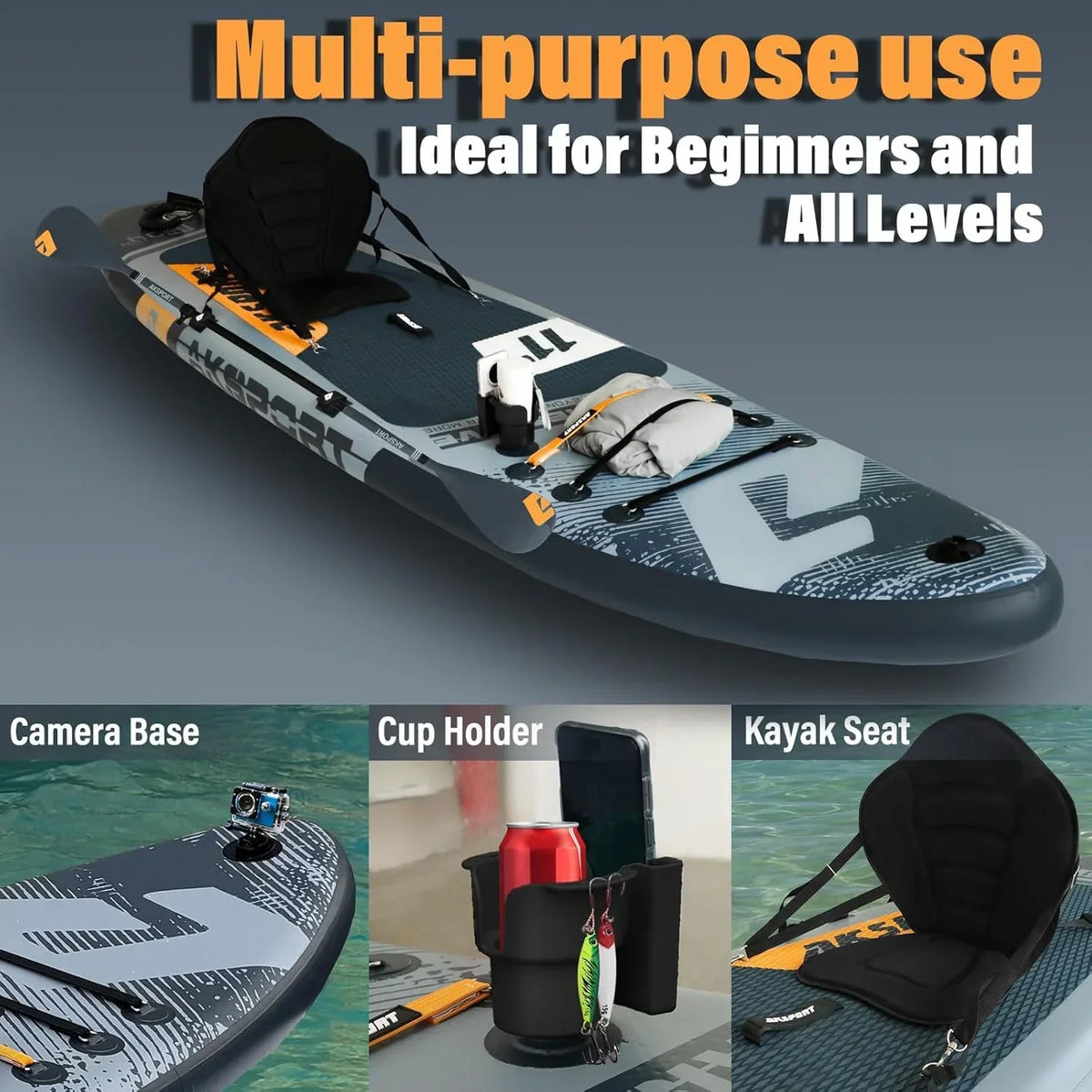 AKSPORT Tabla hinchable de surf de remo. tabla de surf hinchable con todos los accesorios. diseño ancho y estable. tabla antideslizante. tabla de remo
