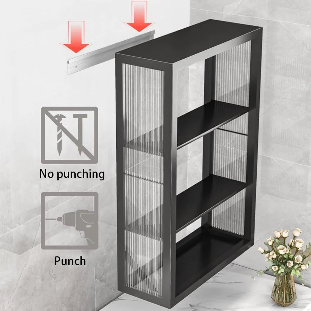 No Punching Cosmetic Locker. 4 Layer Double Door Storage Rack. Bathroom Medicine Cabinet. Toiletry Organizer Rack. Kitchen Wall Mounted Cupboard (Color : Black. Size : 40 * 15 * 60