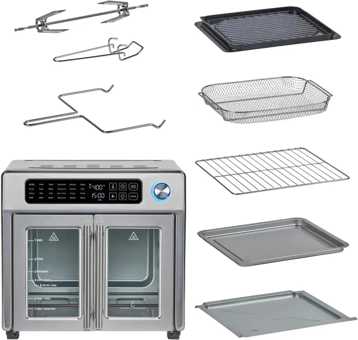 26-Qt. Extra-Large Air Fryer Convection Toaster Oven with French Doors. Stainless Steel