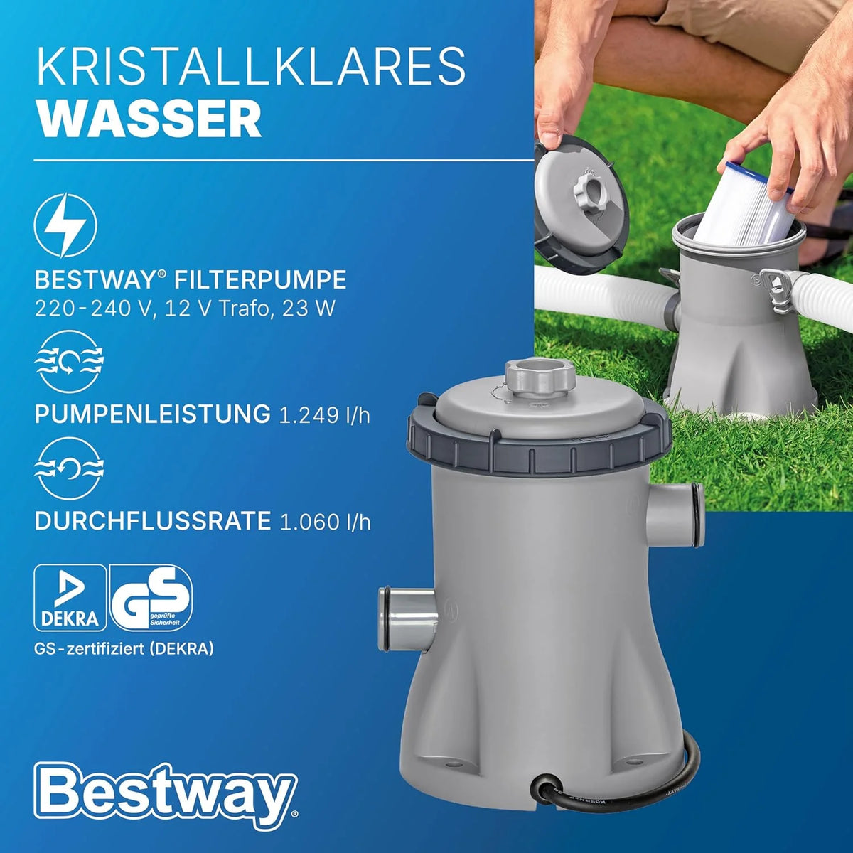 Bestway Power Steel Frame Pool Set mit Filterpumpe 305 x 200 x 84 cm. grau. oval