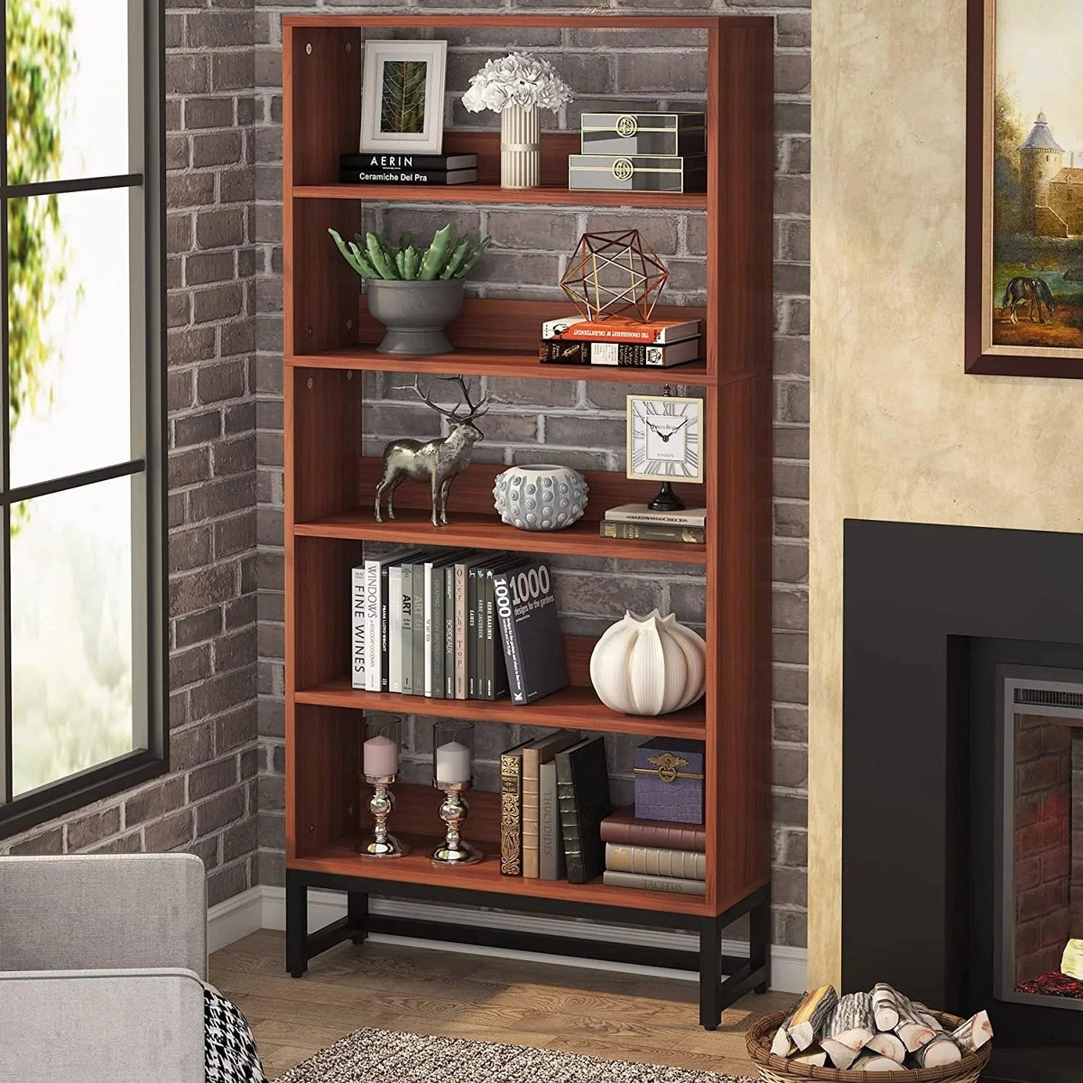 70.87 Inch Tall 5-Tier Bookcase. Large Bookshelf with 31.5 Inch Wide Storage