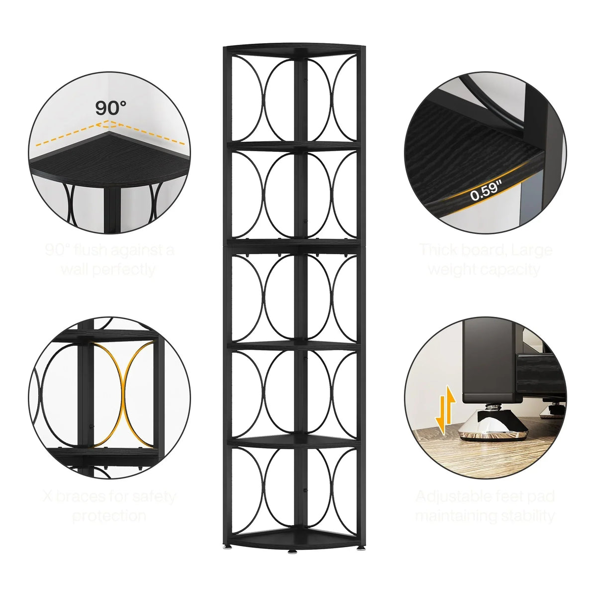 67 Inch Tall Corner Shelf. Freestanding Corner Bookshelf and Storage Shelving Unit