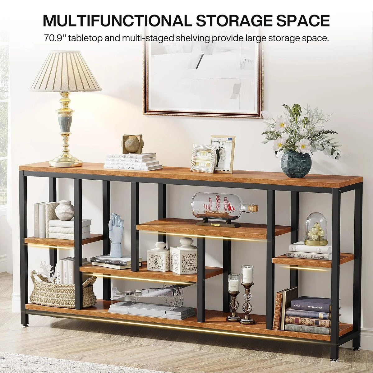 70.9 Inch Console Sofa Table with Storage. 3-Tier Entryway Table for Hallway