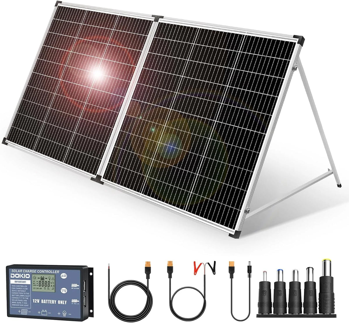 Foldable solar panel - 18-volt monocrystalline silicon type. portable foldable solar suitcase. equipped with a controller. used to charge 12-volt batteries (all lead-acid types: ventilated AGM gel): suitable for RV camping. sailing (200 watts)