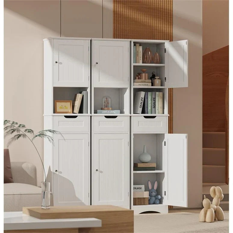 67 Inch Tall Narrow Bathroom Linen Cabinet. 5-Tier Solid Wood Freestanding Storage Cabinet