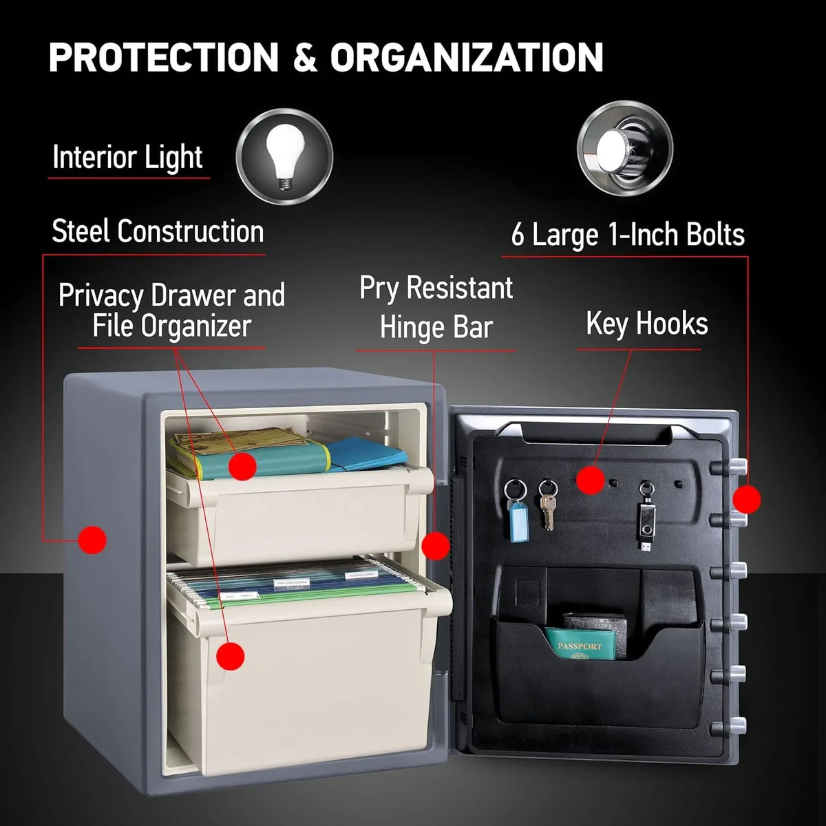 1.23 Cu Ft Waterproof and Fireproof Digital Safe Box. Alloy Steel Security Safe for Home and Office