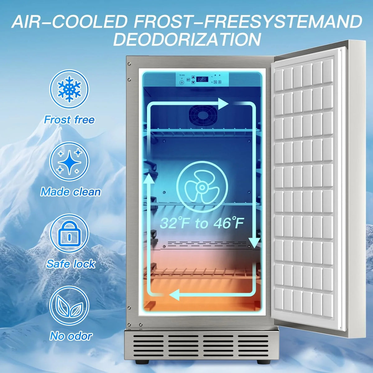 15 Inch Outdoor Refrigerator. Weather Proof Stainless Steel Beverage Beer Cooler Under Counter Fridge. Indoor/Outdoor Refrigerator with 3 Shelves for Patio Kitchen and Commercial Use
