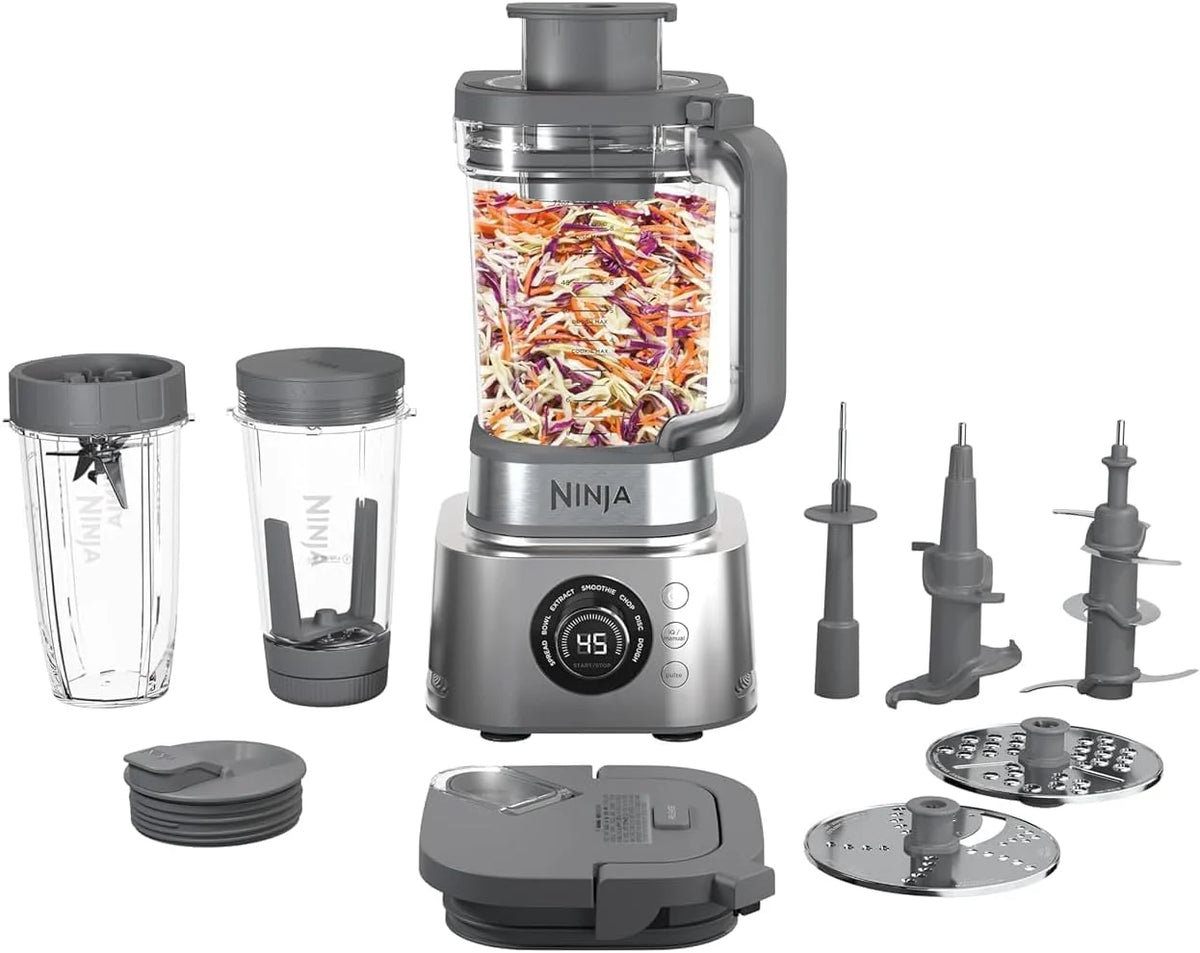 Blender and food processor combination set. Foodi powerful blender system. suitable for making smoothies. bowl foods. spreads and milkshakes. with 6 functions. 72-ounce water jug. portable cup. silver color. SS401 model.