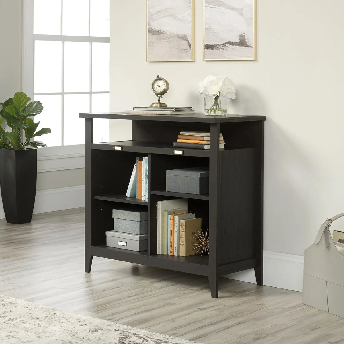 36-inch high 4-section bookshelf. Raven oak color